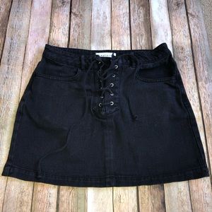 PACSUN Black Denim Lace-Up Skirt